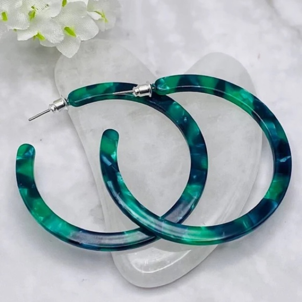 Green Tortoise Acetate Hoop Earrings